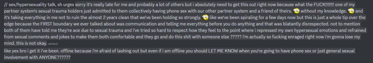 Partner who was cheated on detailing the experience in a vent